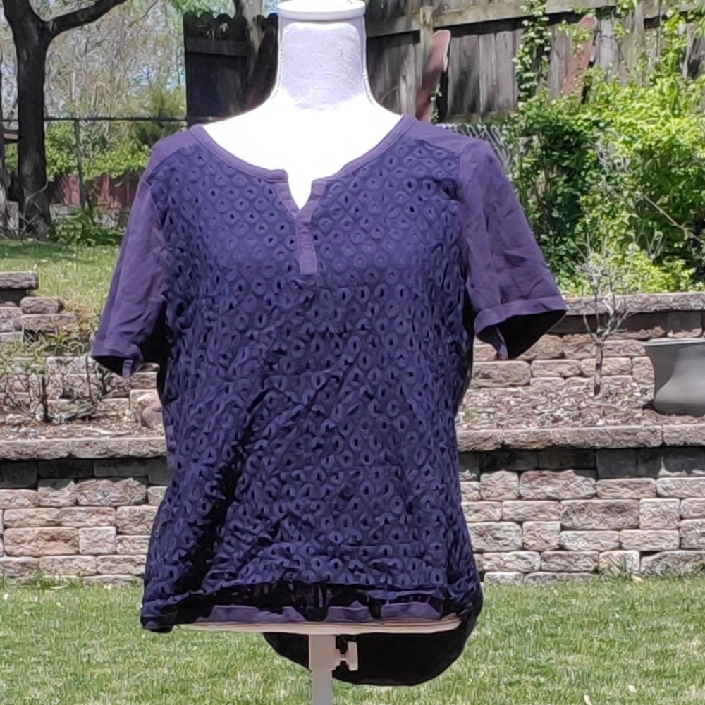 🌟 3 for $15 Deal! 🌟Rafaella blue short sleeve blouse XXL hi lo